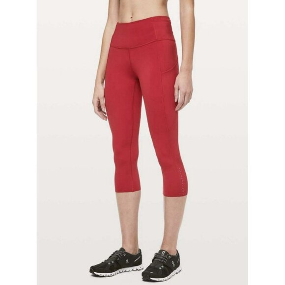 Lululemon Fast Free Crop II *Nulux 19" Dark Red Size 2 EUC - Picture 1 of 5